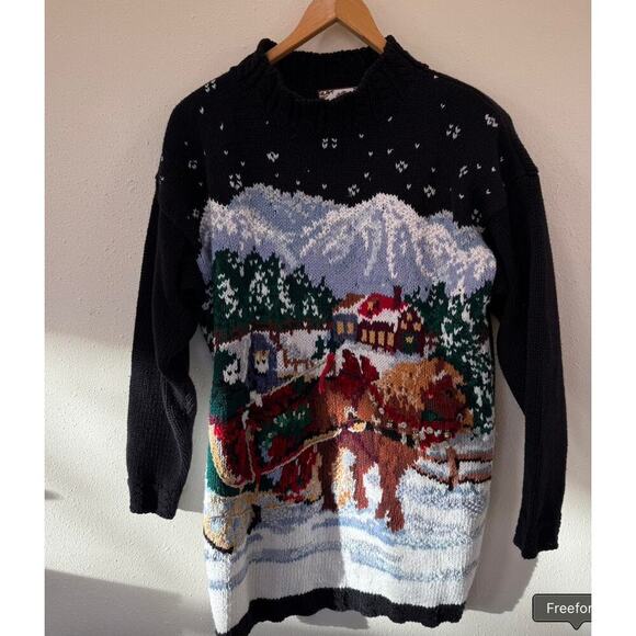 Vintage‎ Tiara International Christmas Horse Sleigh Sweater M - Picture 1 of 4